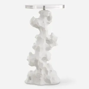 Uttermost 24253 Remnant White Stone Drink Table with Crystal Top and Thassos Marble Look