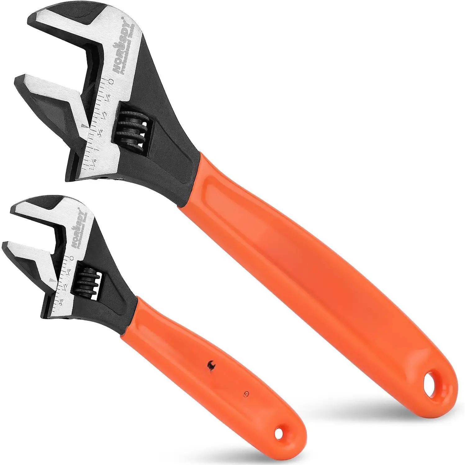 Adjustable Wrench Set | 2-Piece | 6-Inch and 10-Inch Crescent Wrench | Metric & SAE Scales | Cushion Grip Wrench | Cr-V Steel