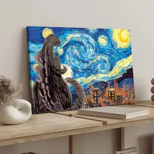 Van Gogh Style Godzilla Art Poster, Modern Canvas Wall Decor, High-Definition Home Print, Waterproof Bedroom Decoration, Ideal Gift