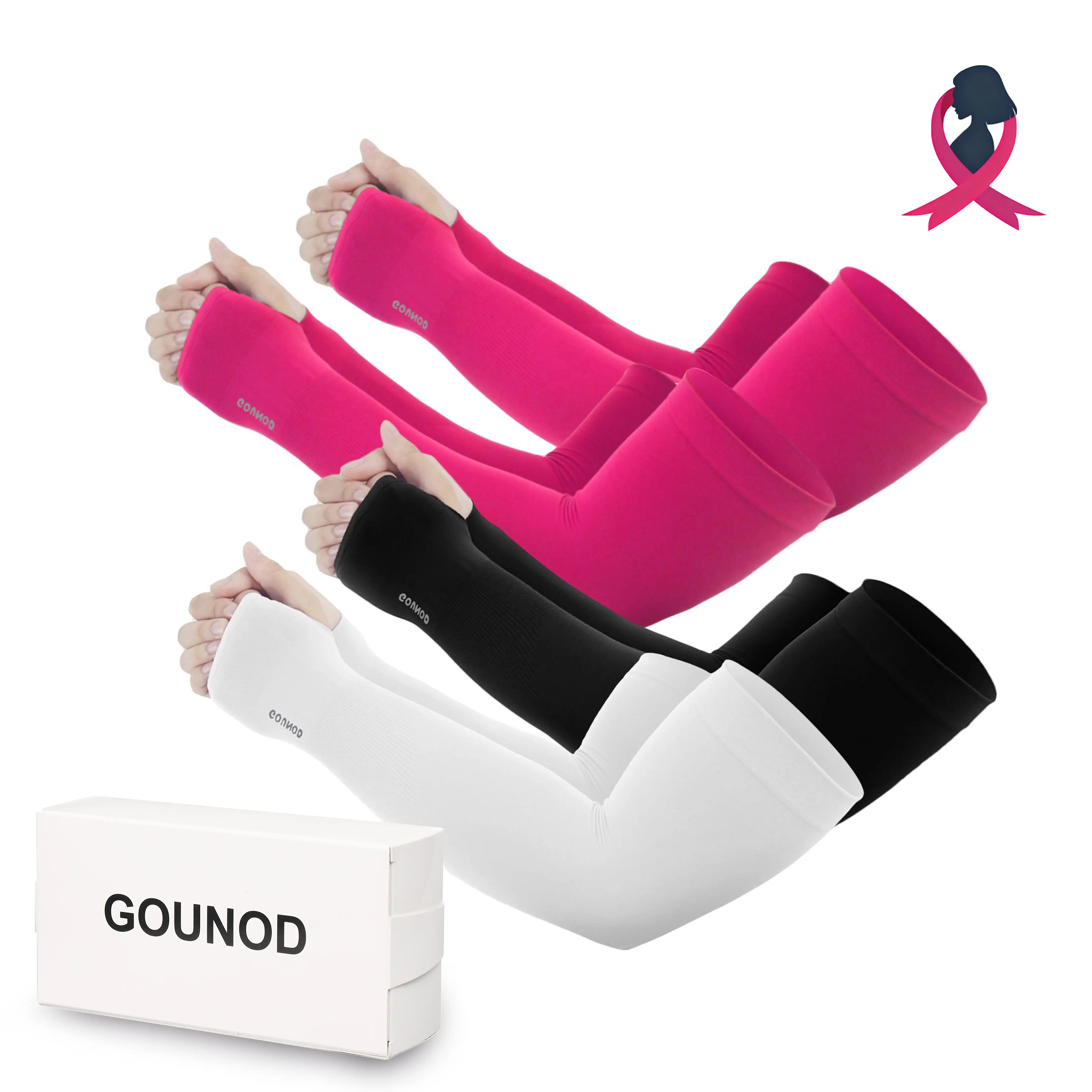 GOUNOD Sun Protection UV Garden Arm Sleeves with Thumb Hole for Men Women UPF 50+ Compression Cooling Breast Cancer Awareness fallfreshness sport glov