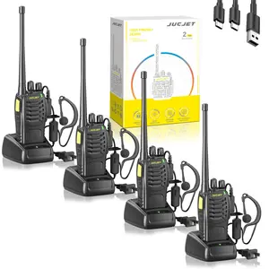 (4-Pack) Rechargeable Walkie Talkies with Convenient Charging, 1-Click Pairing, Voice Noise Reduction, Digital Encryption, Includes Original Headsets, Type-C Cable, USB Charging Dock (Black)