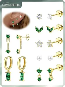 LOYALLOOK Hypoallergenic Flat Back Earrings for Women 14K Gold Plated Surgical Stainless Steel Earrings for Sensitive Ears Flatback Stud Earrings Stud Hoop Cartilage Earring Set for Multiple Piercing