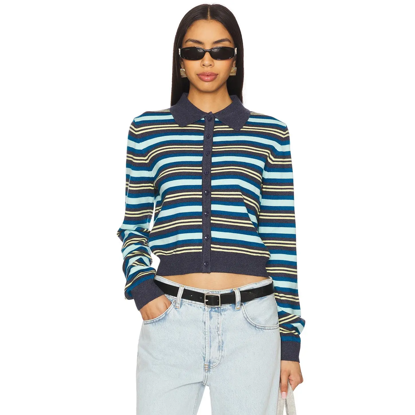 LIONESS Awakening Cardigan in Navy Stripe