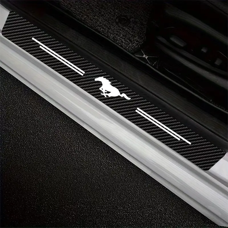 Ford Mustang Carbon Fiber Door Stickers, Sticker Decals, Decal for Cars, Interior Trim Strips, Welcome Pedal, Car Styling Accessories, 5-Piece Set, Car Interior Decor, Car Accessory