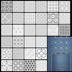 30 Pcs Plastic Sashiko Stencil 4.7 x 4.7 Inch Geometric Sashiko Pattern Template Drawing Line Quilting Stencil Embroidery Pattern Stabilizers for Sewing Hand Quilting and Embroidery