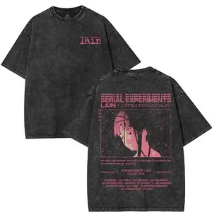 Retro Vintage Limited Serial Experiments Lain Washed Tee Unisex Heavyweight Cotton Tshirt, Graphic Tee, Anime Lover, Streetwear anime merch