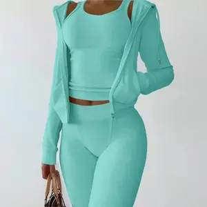 LUXEHAEVEN Women's Elegant Velvet 3-Piece Clothing Set - Polyester Fabric, Long-Sleeve Top, Flat Fit Casual Pants with Pockets