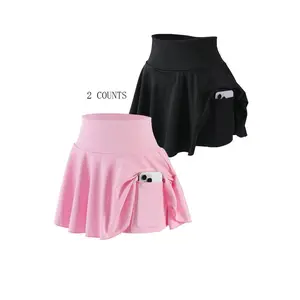 [Plus Size] Solid Color Sports Skort, Casual Comfy Breathable Pocket Design Skort, Casual Sporty Skorts for Outdoor Golf Tennis, Women's Sport & Outdoor Clothing for All Seasons