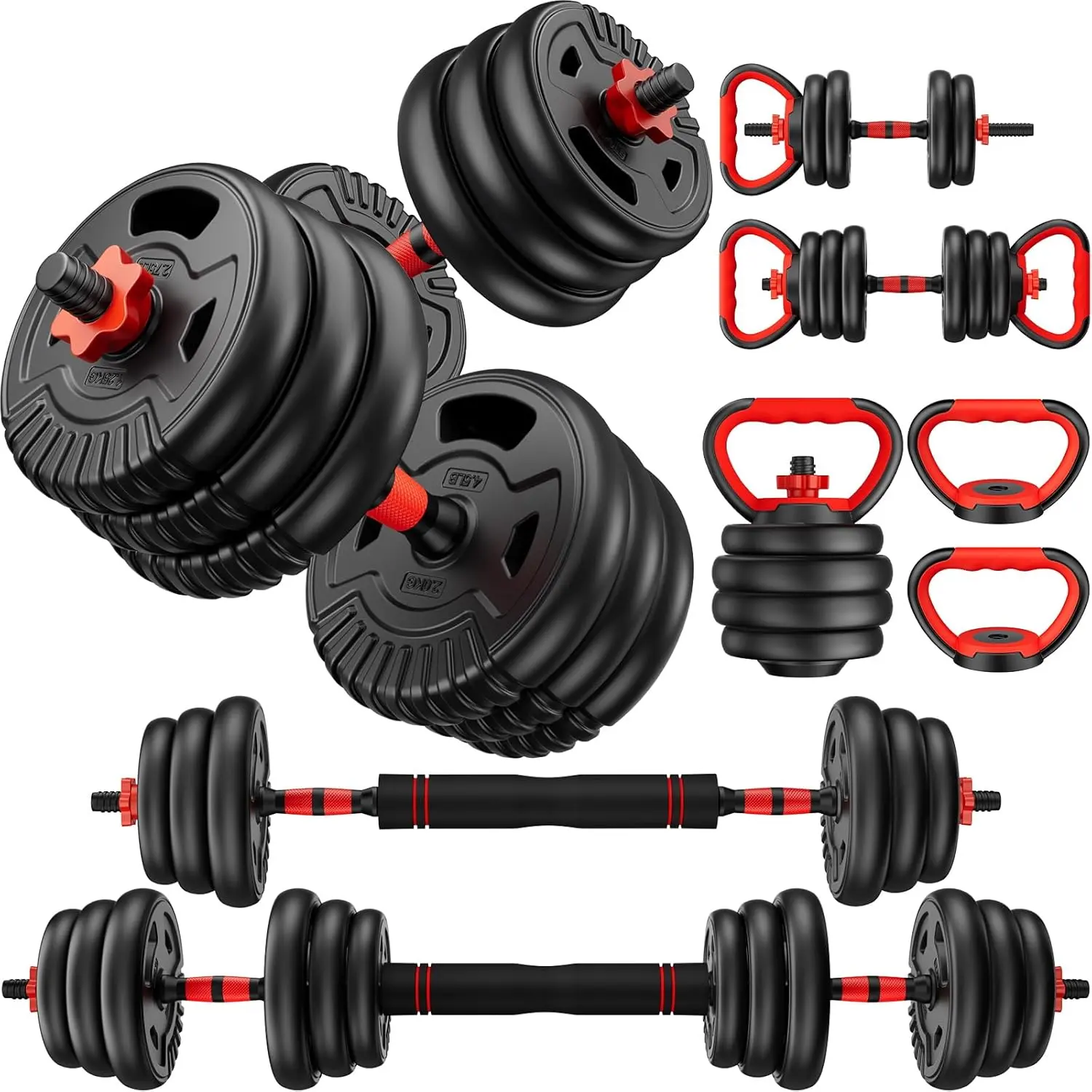 Adjustable Dumbbell Set, 22/33/45/70/90lbs Free Weight Set with Connector, 5-in-1 Dumbbell Set for Barbells, Kettlebells, Push up Stand, Weight Plate, Fitness Exercises for Home Gym Suitable Men/Women