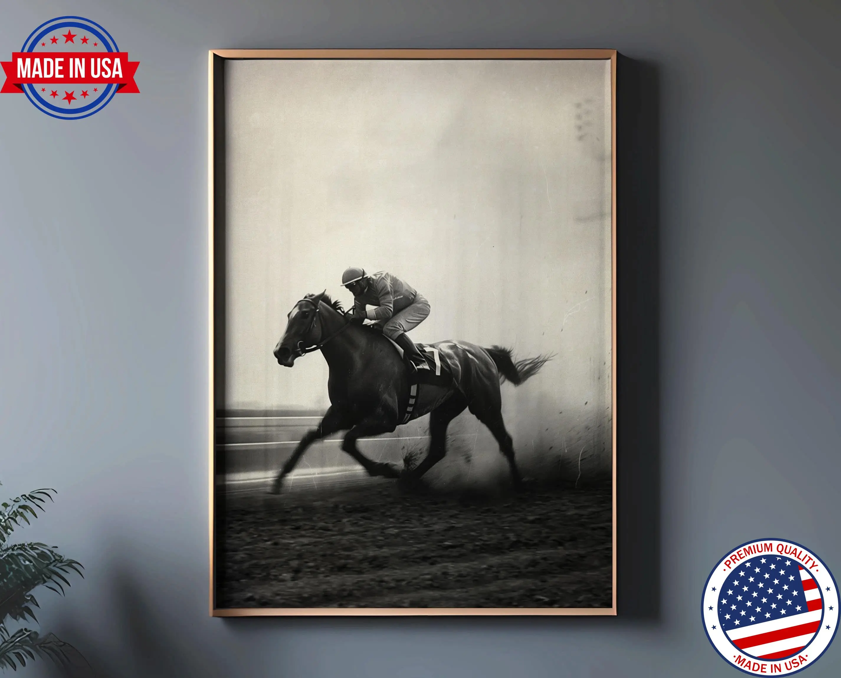 Horse racing print, vintage horse rider wall art, large sport print, Kentucky Derby, living room art, Farmhouse wall art, belmont stakes