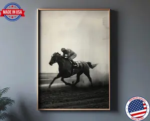 Horse racing print, vintage horse rider wall art, large sport print, Kentucky Derby, living room art, Farmhouse wall art, belmont stakes
