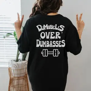 Fitness Humor Graphic Tee| "Dumbbells Over Dumbasses" Black & White Cotton Shirt| Gym Lover Gift