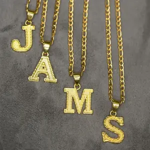 14K Real Golden Plated 1pc Jewelry Initial with 26 English Letters Pendant Necklace for Men & Women - Unique Design, Ideal for Any Occasion Cuban Link Chain