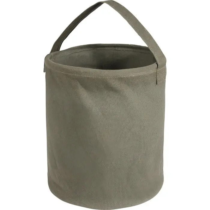 Olive Drab Natural Canvas Collapsible Bucket - Large Size, 13in x 11in, Approx. 5 Gal, Extremely Useful Collapsible Basket for Carrying Water, Tools