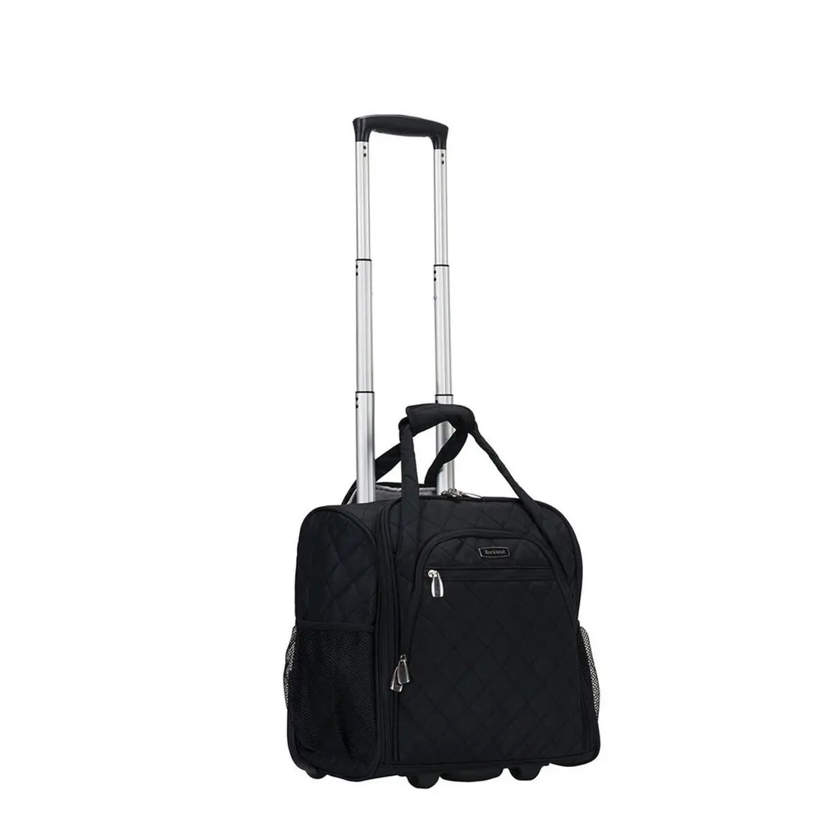 Rockland Melrose Quilted Polyester Wheeled Underseat Carry On Luggage - 15" h x 14" w x 9" Bag for Overnight Trips, Zip Closure, Hand Held Handles, Back Side Strap, 2 Slip Pockets, Black, 15" H X 14" W X 9" L, 15-Inch