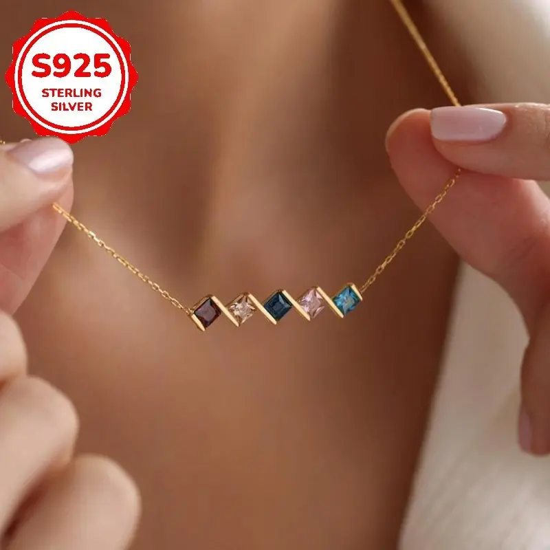3.5g 925 Sterling Silver NecklaceMulti Birthstone Necklace, Family Birthstone Necklace, Silver Custom Necklace, Bridesmaid Gift, Gifts For Mom, Christmas Gift