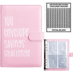 100 Envelope Money Saving Challenge Binder, Fun and Easy Way to Save $5,050, Budget Book with Cash Envelopes for Office, Home, School (Pink)