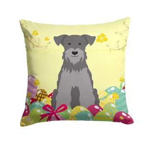 Easter Eggs Miniature Schanuzer Black Silver Fabric Decorative Pillow BB6052PW1414