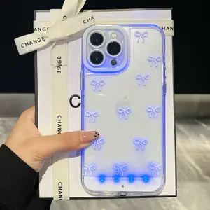 Voice-activated glowing bow phone case with personalized unique call light design, for iPhone 17ProMax/16ProMax/15ProMax. A fashionable protective case featuring distinctive design for daily use, offering reliable protection.