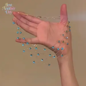 Multi-Layer Blue Crystal Drop Necklace Gold Plated Dainty Layered Choker with Sparkling Blue Stones Perfect for Elegant Everyday and Evening Looks
