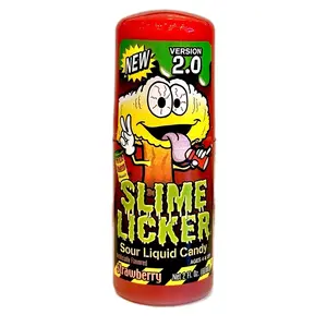 Slime Lickers 2.0 New Version Sour Liquid Candies - Strawberry Flavor, 2oz Plastic Bottle, Ball Applicator Roll, Caffeine-Free, Mess-Free Kids' Cupboard Treat (Suitable for 12 Months+)