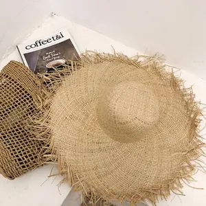 Big edge hat women's summer vacation wind raffia straw hat big brim sunshade sunscreen burr edge temperament beach hat