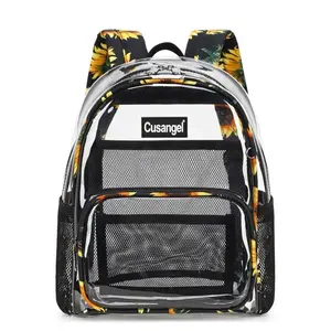 12 inches Cusangel clear mini bag for outdoors transparent , with sunflower strap double handle light weight and durable for travel , sports , festival , work , quick security check