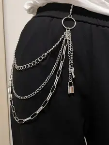 1pc Key Lock Pendant Belt Chain, Punk Style Three-Layer Waistband Accessory, Perfect Gift for All Seasons, Fashionable Pants Decoration, Ghost Face Chain