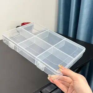 Modern Rectangle Transparent Plastic Extra-Large Thick Storage Organiser with 6 Compartments & Adjustable Dividers, Small Handmade Storage Case for Beads, Jewelry - Ideal Mother’s Day Gift