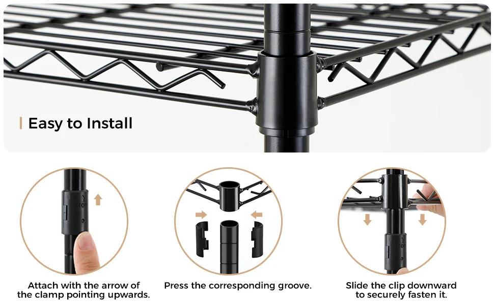 4-Layer Adjustable Utility Storage Rack with Black Anti-Rust Coating Ideal for Pantry/Laundry Room Organization