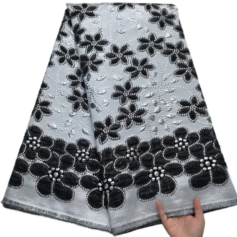 Nigerian Brocade Organza Fabric African Gild Jacquard  Fabric High Quality with Floral Design.
