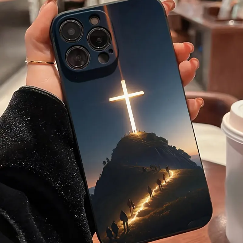Landscape & Cross Pattern Smartphone Casing - Anti-Fall Handheld Cellphone Case for iPhone 16 Pro Max Plus/15 Pro Plus Max/14/13/12/11 Devices, Stylish Exquisite Design