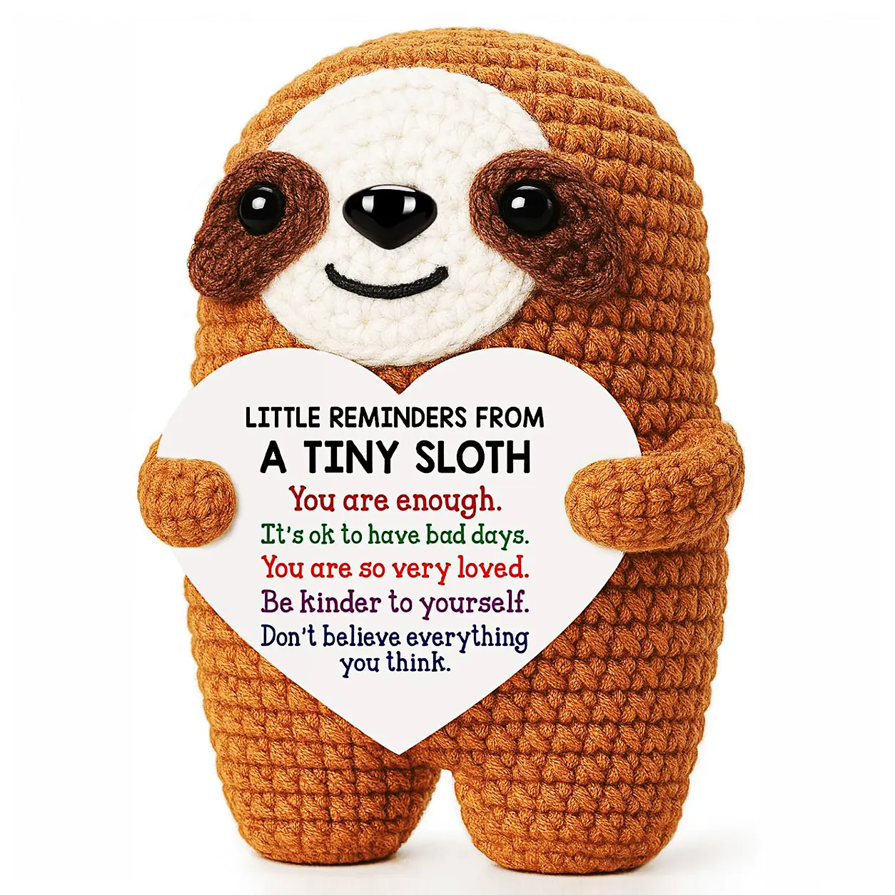 Mini Positive Crochet Sloth Desk Decor with “You Are Enough” Card – Coworker Thank You Gift, Work Bestie Gift & Encouragement Gift for Friends