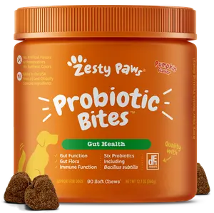 Zesty Paws Probiotic Bites for Dogs - Canine Nutritional Supplement with Six Probiotics for Gut Health & Immune Function