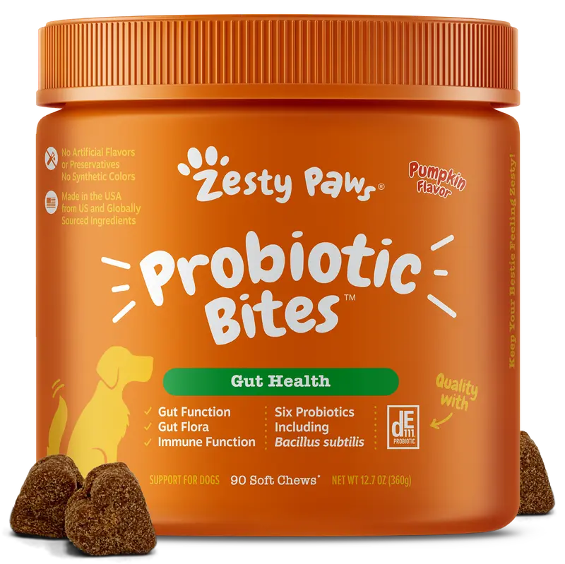 Zesty Paws Probiotic Bites for Dogs - Canine Nutritional Supplement with Six Probiotics for Gut Health & Immune Function