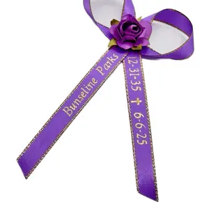 Personalized Quinceañera & Baptism Ribbons - Customized Event Decorations with White Rose Accent for Special Celebrations - Ribbon with Custom Notes for Quinceañera & Baptism Events