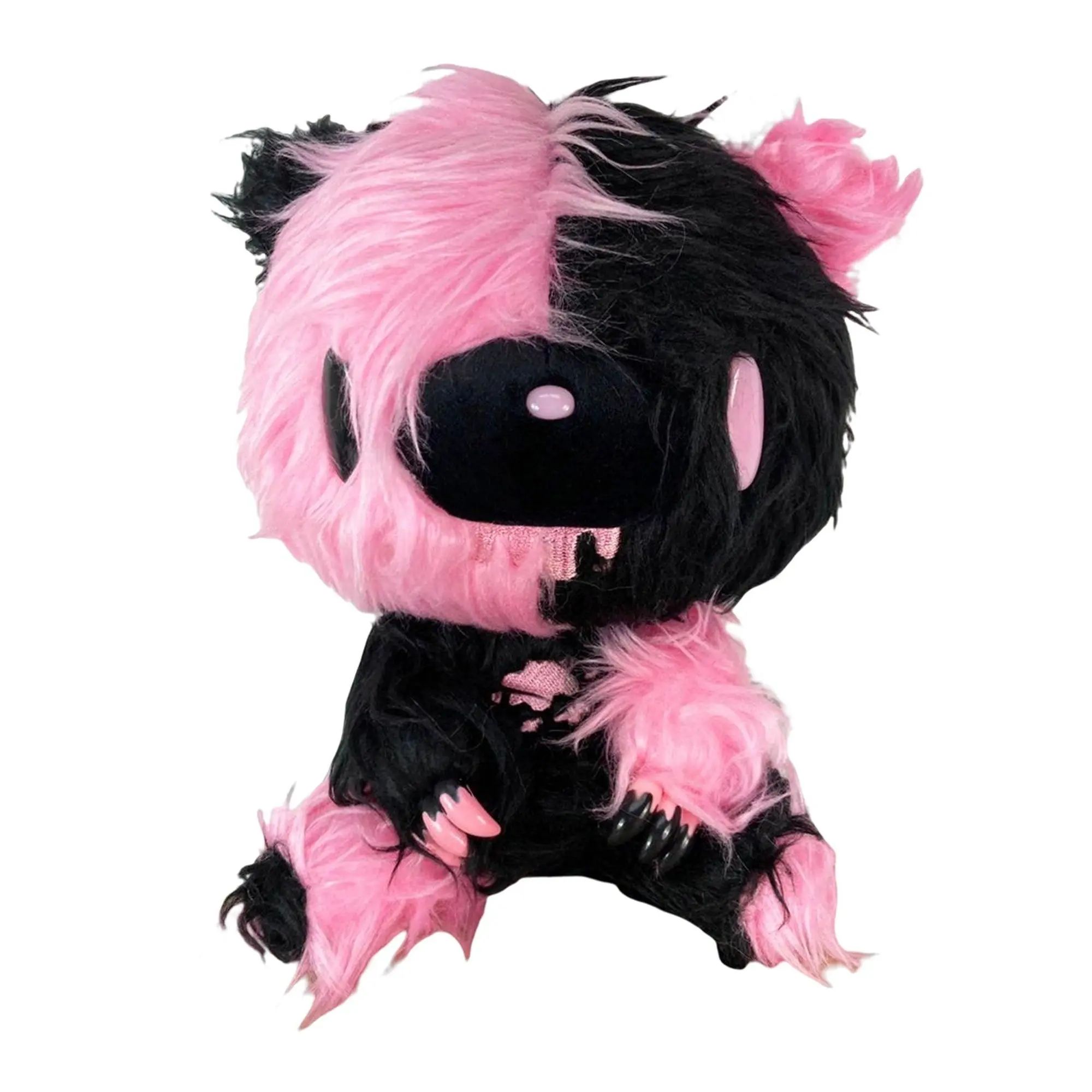 Gloomy Bear - Black Pink Gloomy Bear Sitting Pose Long Hair Fur Plush 7"H