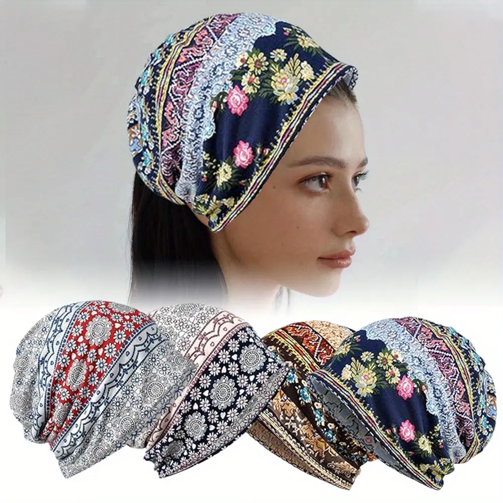 4PCS Slouchy Oversized Beanie Hats for Dogs & Cats, Thin Cotton Pet Headwear, Gentle on Skin, Elastic, Sleep Cap Ready, 4-Color Share Pack