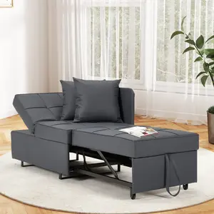 EROMMY Sleeper folding Lounge Chair Bed 3-in-1 Convertible Futon, Modern Design Multi-Functional Adjustable Reading Sofa Couch Bed with Linen Fabric, Interior ,Living Room Ergonomic Storage Furniture Minimal Recliner