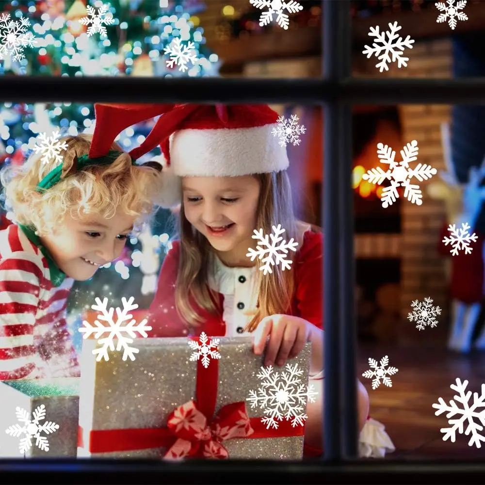 135Pcs Christmas Window Clings Snowflakes Window Decals Static Window Stickers for Christmas Decorations Window Décor Ornaments Xmas Party Supplies Thanksgiving Party Décor (5-Sheet)