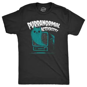Mens Purranormal Activikitty T Shirt Funny Spooky Halloween Ghost Kitten Lovers Joke Tee for Guys Mens Funny T Shirts Cool Vintage Fashion T-Shirt Gift Classic Menswear Halloween Apparel for Men Funny Cat Short Black -