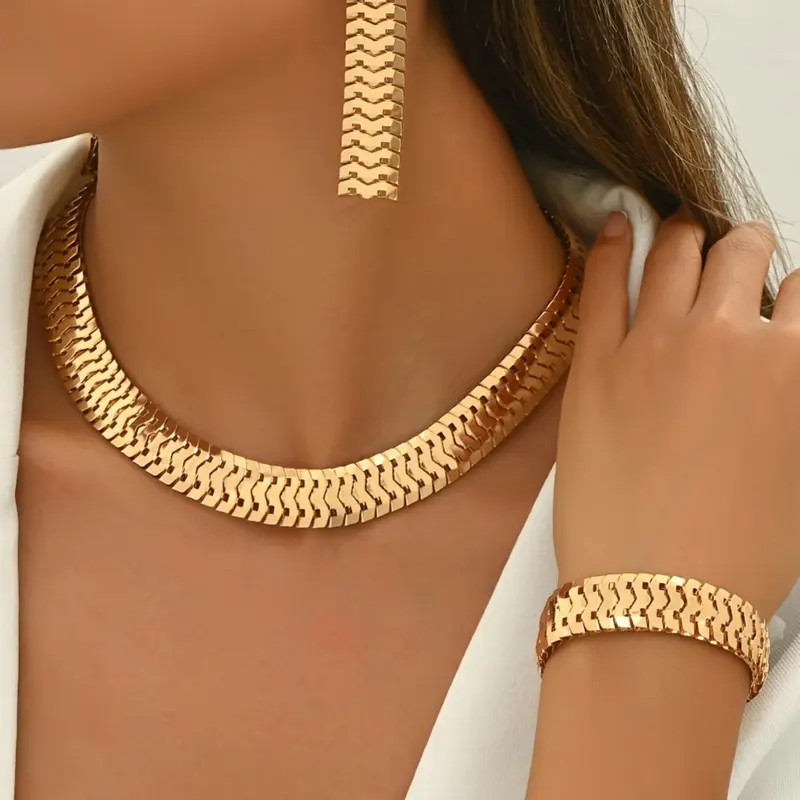 Women's Chain Necklace & Dangle Earrings & Bracelet, Fashion Matching Jewelry Set, Fashionable Jewelry Set, Jewelry Set for Party, Daily Clothing Decor, All-match Jewelry for Birthday Gift
