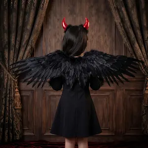 Black Devil Feather Wings Back Accessory for Children and Adults, Halloween Dark Style Costume, Imitation Feather Party Outfit, Fashion Show Prop, Masquerade Costume, Stage Performance Accessory