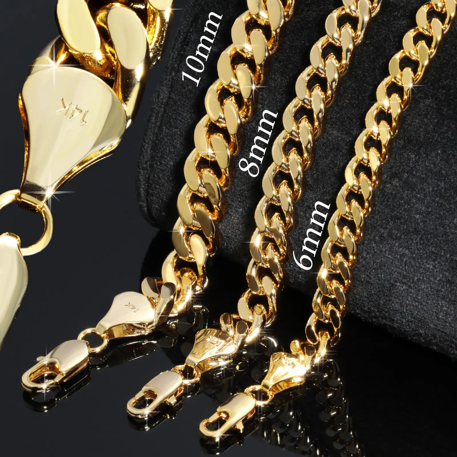 MaxBling81 14K Stamped Premium Brass Cuban Link Chain, 6mm/8mm/10mm Widths, 24" Length, Unisex Fashion Costume Jewelry Necklace Accessory for Men & Women