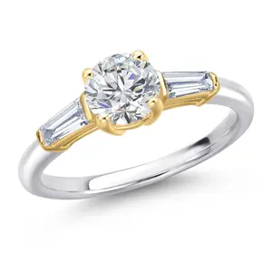 Gem Stone King 10K Two Tone Gold IGI Certified Lab Grown Diamond Engagement Ring For Women | 1.30 Cttw | Center 1 Ct Round Cut | D-E Color | VS1-VS2 Clarity