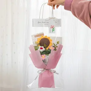 Handmade Knitted Crochet Flower Bouquet, 1 Bunch Artificial Flowers for Home Decor, Parties, Weddings & Anniversaries Perfect Valentine’s Day, Birthday, Mother’s Day, Father’s Day & Thanksgiving Gift, Decorative Artificial Flower Set (without ledlights)