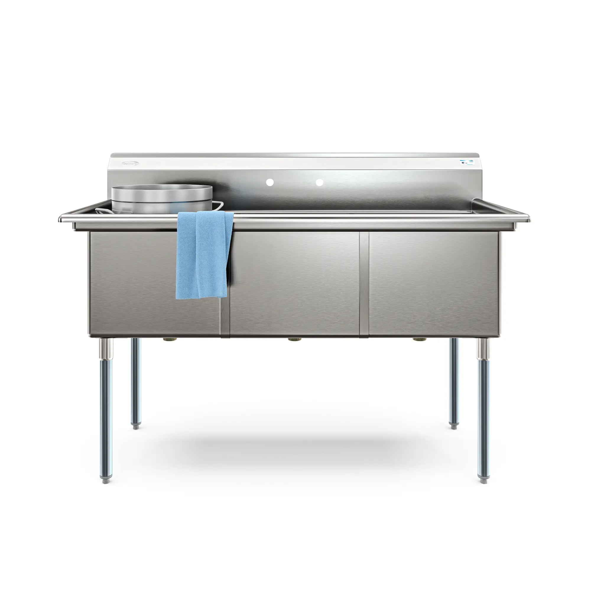 60 in. Three Compartment Commercial Sink, Bowl Size 18x24x14 in 18-Gauge Stainless-Steel (KM-SC182414-N3)