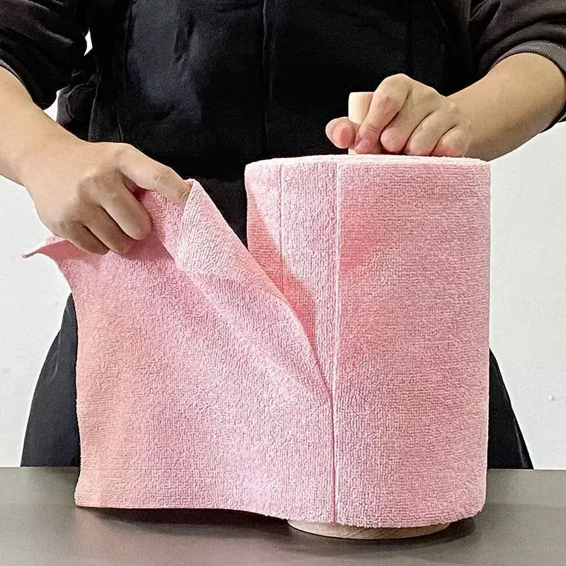 Alternative Super Absorbent Reusable Microfiber Kitchen Cleaning Cloths - 1 Roll (20 Sheets, 25x25 cm Each), Pink Dishwashing Cloth, Soft Dry Wipe, Eco-Friendly Disposable Alternative, Reusable Home Care Supply, Microfiber Towel, Household, Low Linting Cl
