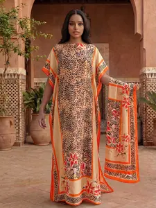 Women's Leopard Print Robe Set, Casual Long Dress & Headscarf, Beach Sun Protection Satin Scarf, All Seasons Fashion, Outfit