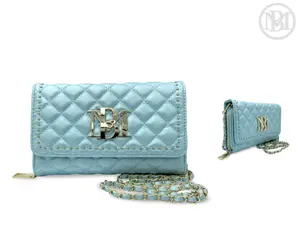 Badgley Mischka Blue and Gold Quilted Crossbody